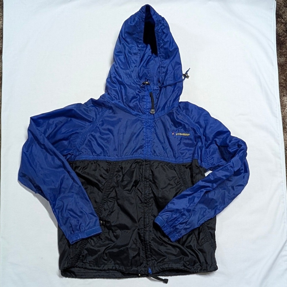 Stearns Dry Wear Mens Blue Colorblock Nylon Hooded Windbreaker Jacket Medium